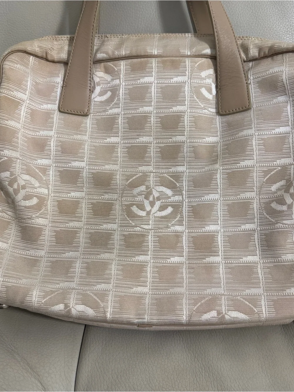 CHANEL travel line Beige & Cream Logo Pattern Tote